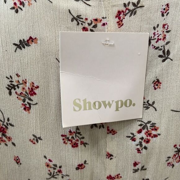 Showpo Dress US Sz 6 Distant Memories V Neck Puff Sleeve Cream Floral Australia - Picture 7 of 12